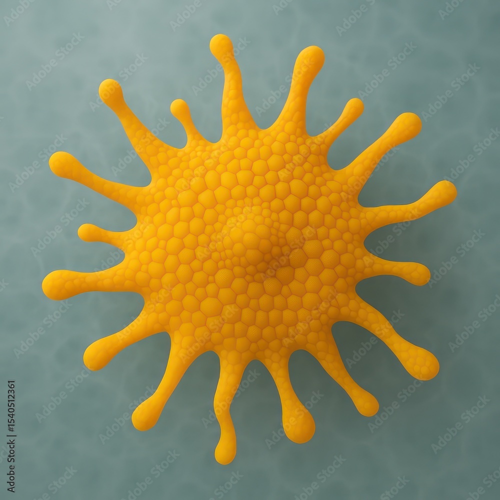 Obraz premium An abstract artistic rendering of a vibrant yellow sun, its radiant form set against a tranquil blue backdrop. The artwork evokes warmth, energy, and a sense of natural beauty.
