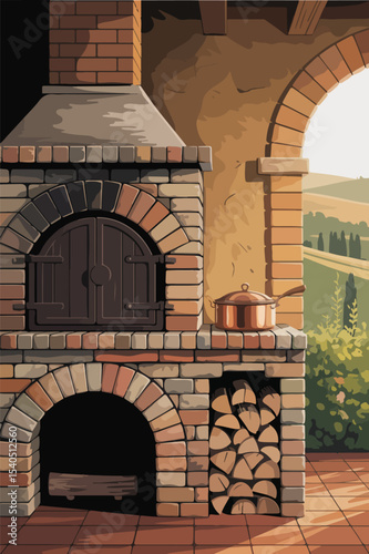 Rustic Outdoor Brick pizza oven poster design