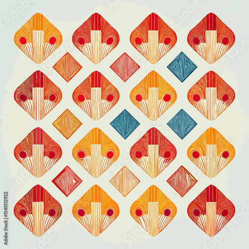 simple illustration on white background; isolated mid century modern; repeating pattern