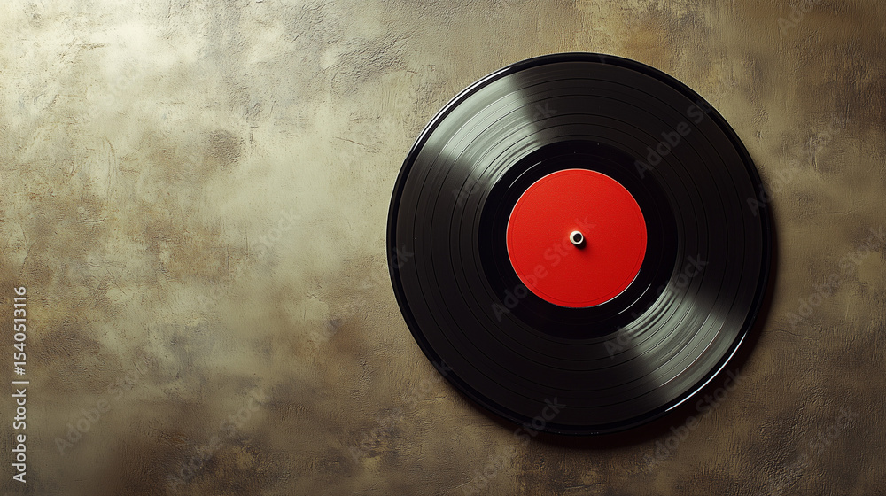 Obraz premium Classic vinyl record on a neutral surface, a timeless symbol of music and nostalgia