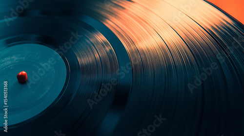 Classic vinyl record on a neutral surface, a timeless symbol of music and nostalgia