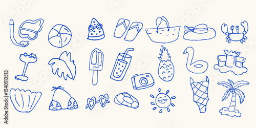 Hand drawn summer illustration set. vector illustration