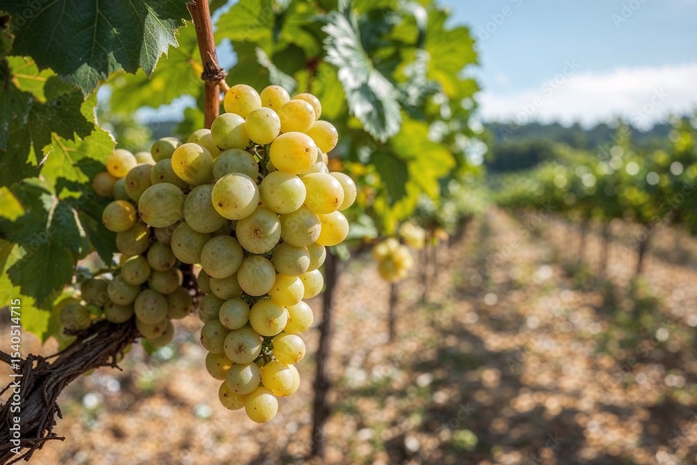 Obraz premium Close-up of Ripe White Grapes on the Vine