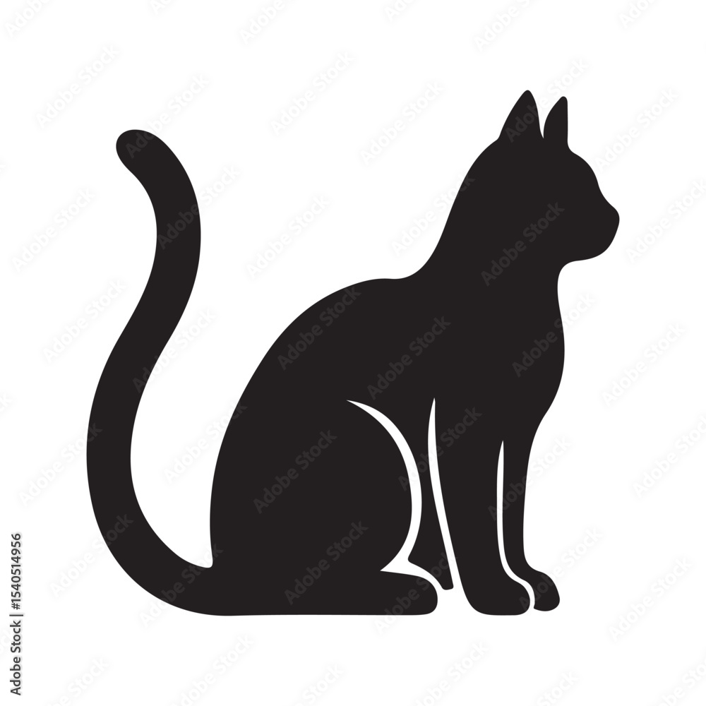 Fototapeta premium Sitting cat silhouette vector illustration design on white background.
