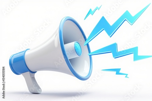 Loudspeaker Announcement with Lightning Bolts Broadcasting Urgent Message and Alerting Public Attention for Important News
