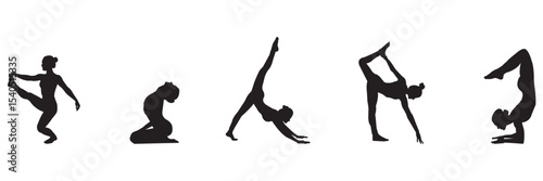 various yoga girls postures silhouette. Set of vector silhouette illustrations design isolated on transparent  background. 