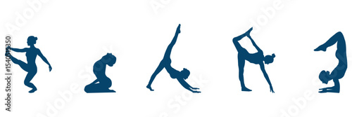 various yoga girls postures silhouette. Set of vector silhouette illustrations design isolated on transparent  background. 
