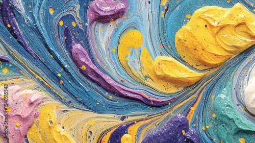 Colorful abstract swirl of paint with vibrant hues and textures, creating a dynamic artistic background