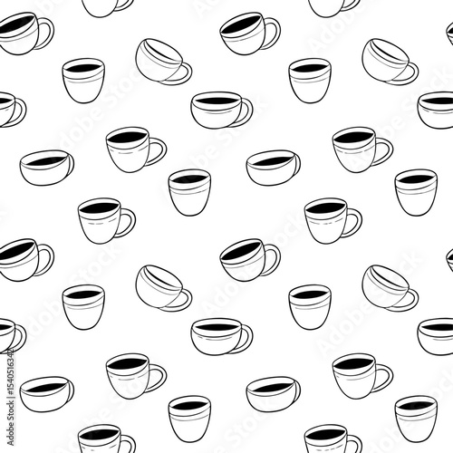 simple illustration on white background; isolated coffee mugs; repeating pattern