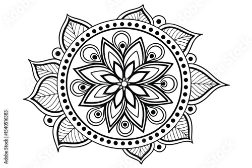 Intricate black and white mandala design suitable for decorative coloring and creative projects