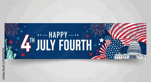 Happy 4th of July Celebrate Independence Day with Patriotic Fireworks and American Symbols