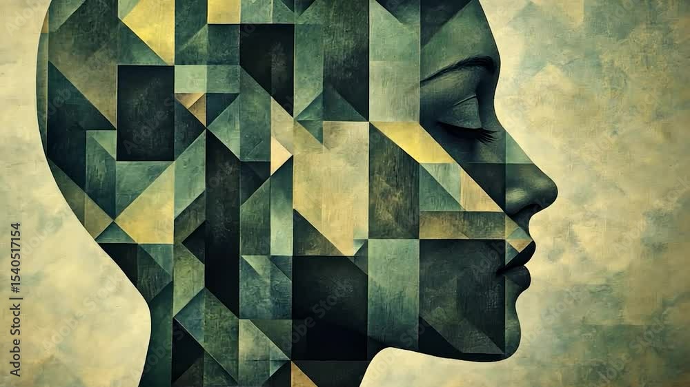 Abstract portrait of a woman, geometrically fragmented