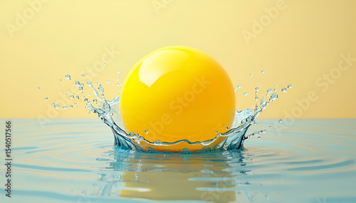  Bright Yellow Sphere Splashing into Water