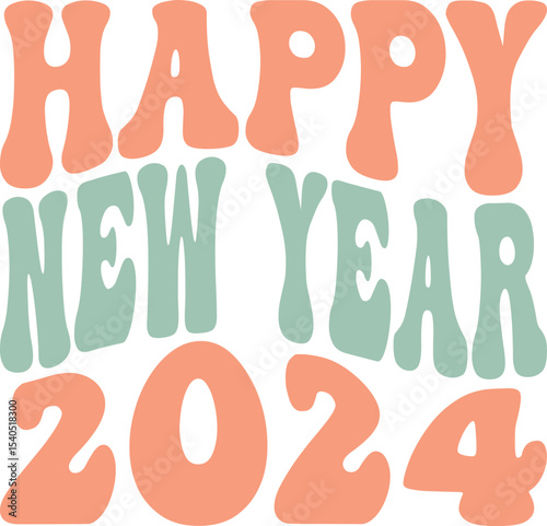 Happy New Year 2024 Retro Festive Design for Celebrations