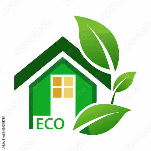 Eco friendly house and green leaves logo