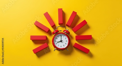 Time Management Red Clock and Domino Effect Concept photo
