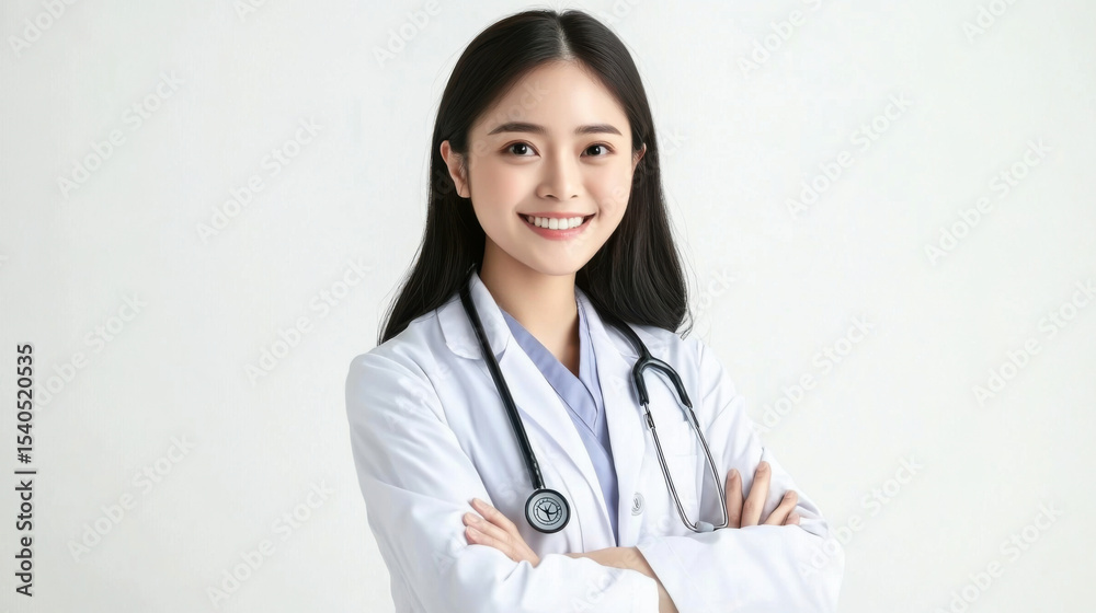 Portrait of happy asian female doctor wearing medical uniform and stethoscope at hospital. Portrait of happy asian female doctor wearing medical uniform and stethoscope at hospital.
