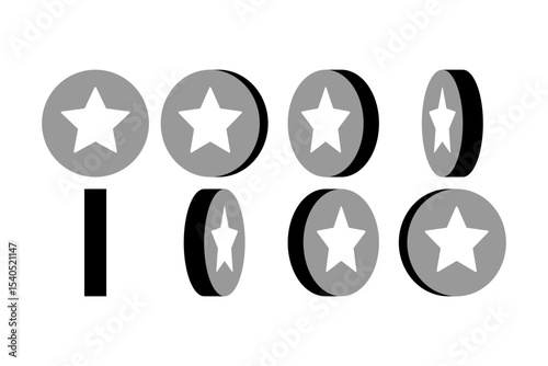Basic 8-frame Rotating Coin with Star Sprite Sheet for Sprite Animation in Games and App UI. Vector Image.