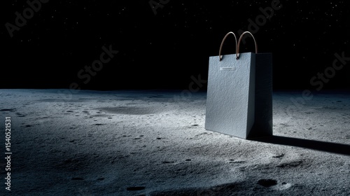 Silhouette of a Shopping Bag Carved into the Surface of an Empty Space Against a Dark Background