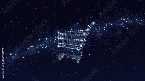 Shopping Cart Constellation Formed with Stars in a Night Sky Background