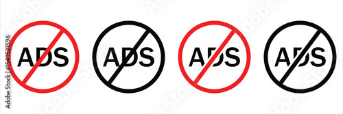 No Ads Icon Set – Block Advertisement and Promotion Symbols in Flat Vector Design