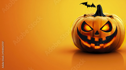 spooky Halloween pumpkin with mischievous grin and glowing eyes