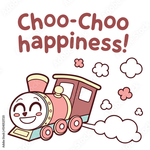 Featuring the text "Choo-Choo Happiness" this design radiates joy, making it perfect for children transportation-related products. Ideal for storybook, or children's product branding