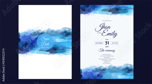 wedding invitation cards, watercolor textures and fake gold splashes for a luxurious touch	
