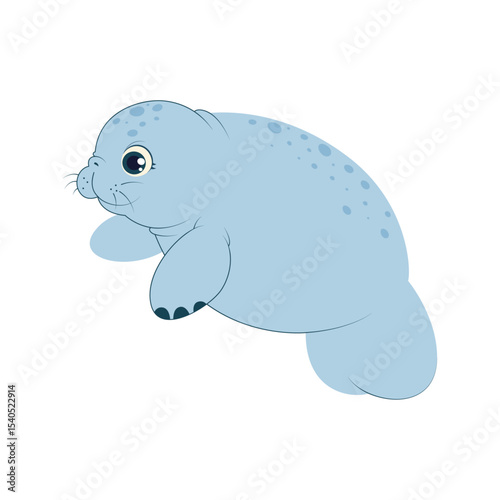 Adorable manatee floating underwater. Gentle sea creature in soft blue tones, perfect for kids books, educational materials, and ocean-themed decor.
