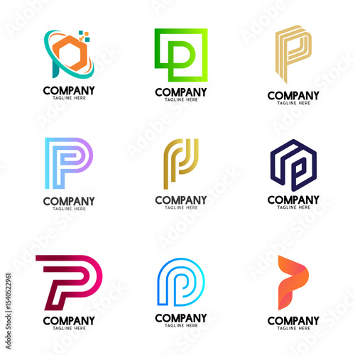 Set of Letter P logo template.