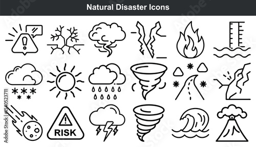 Black and White Natural Disaster Icons Set