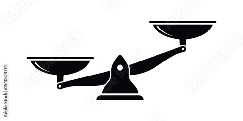 Black silhouette vector of a traditional balance scale with uneven weight. Symbol of justice, print, fairness, and comparison. Suitable for legal, business, or educational concepts and infographics.