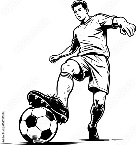 Stylish Soccer Player Vector Line Art – Goal Scoring Motion Pose