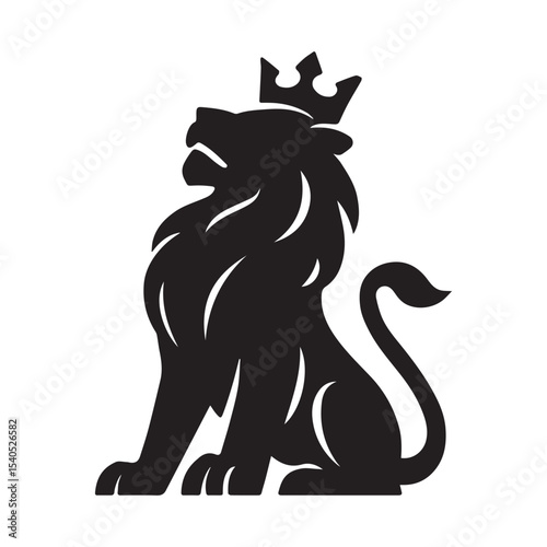 Regal Lion with Crown Roaring Majestic Animal Symbol Icon