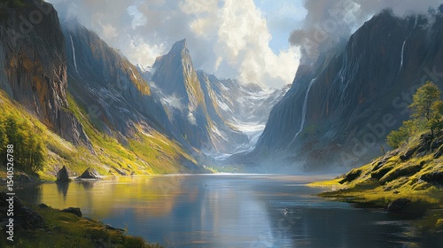 Majestic Mountain Lake Serenity: A Breathtaking Fjord Landscape