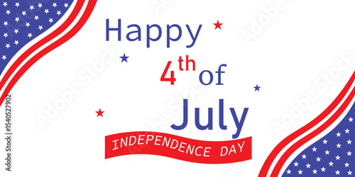 4th of July greeting card with brush stroke background in United States national flag colors and hand lettering text Happy Independence Day. Vector illustration.eps10