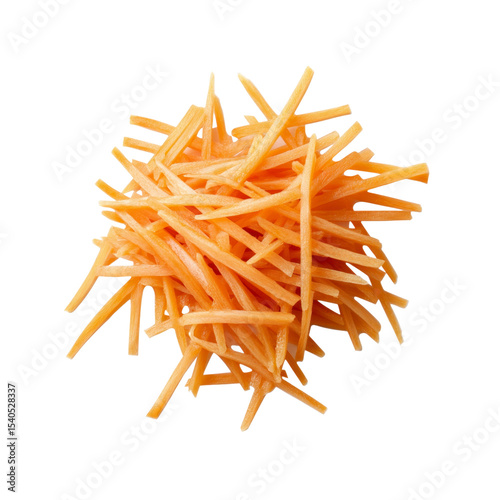 Heap of julienned carrots, vibrant orange vegetable strips, healthy food ingredient