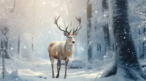 Noble Deer in a Snowy Winter Forest Artistic Chris 