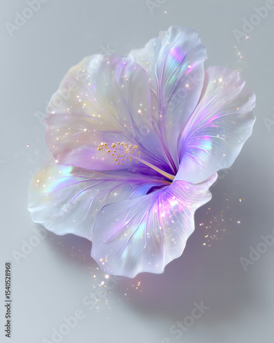 White and Purple Fantasy Bloom with Soft Sparkles on Minimal Background