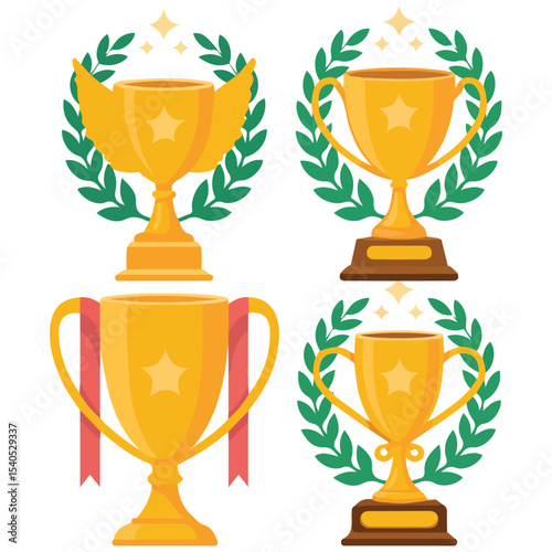 golden success trophy for sports winners isolated vector illustration on white background