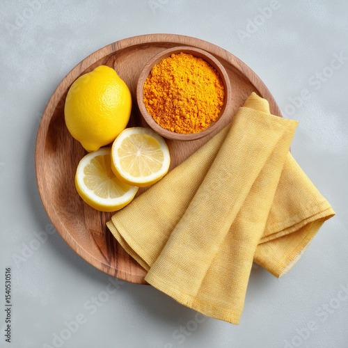 Freshly grated turmeric and lemons flat lay kitchen food photography bright aesthetic healthy living