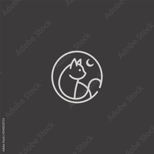 Cat logo in clean and minimalist line art design.
