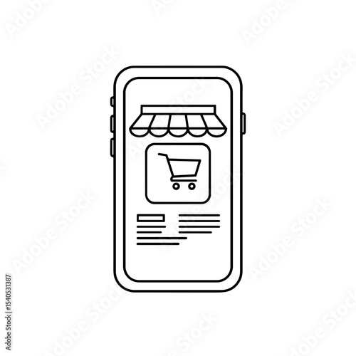 Online shopping smartphone icon, e-commerce concept, modern design, minimalistic style, black and white