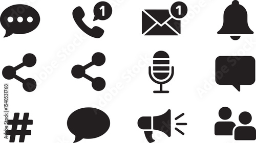 Black Communication Icons Set Social Media Symbols 1