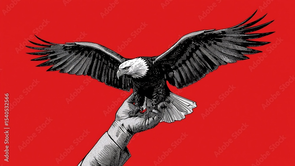 Naklejka premium The eagle perched on the hand represents the power in the hand.