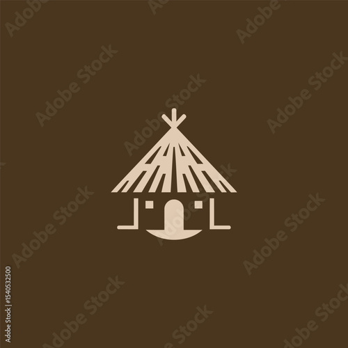 African village hut logo in simple and cultural design style.