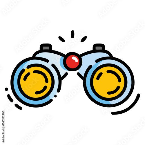Doodle Style Binoculars Icon with Red Laser Lenses - Hand-Drawn Night Vision Spy Gear Vector Illustration