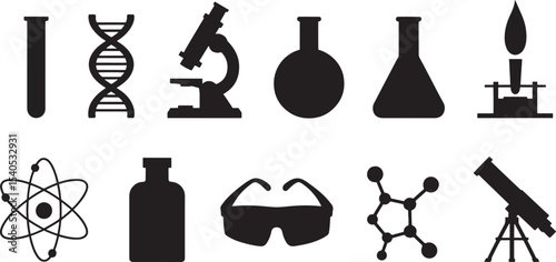 Ten Black Silhouette Science Icons Set white