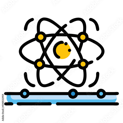 Doodle Style Atomic Symbol with Electrons Orbiting in Liquid
