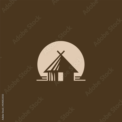 African village hut logo in simple and cultural design style.